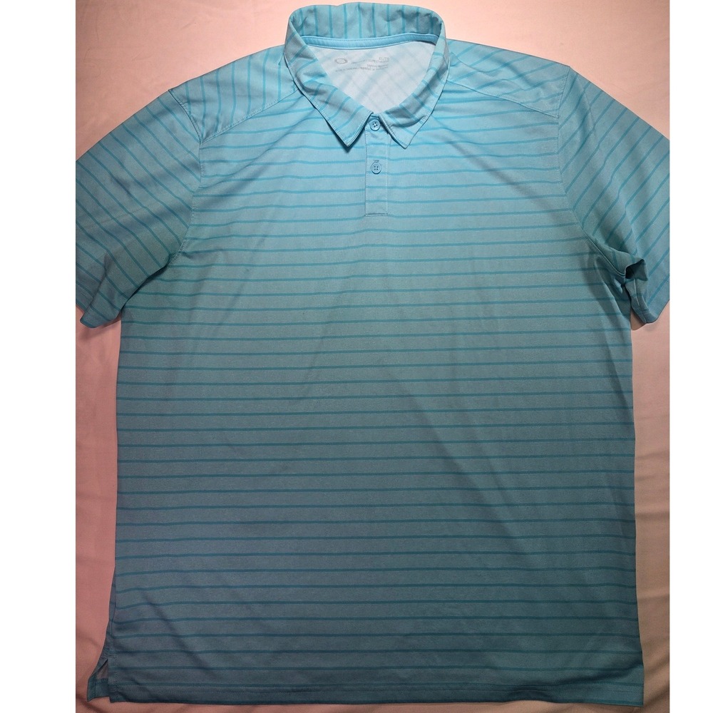 Oakley Mens XL Blue Striped Short Sleeve Golf Polo Shirt Regular Fit Performance